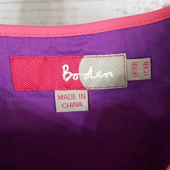 Boden Sleeveless Empire Waist Dress Purple Red Size 6 Scoop Zip Colorblock - Picture 5 of 5